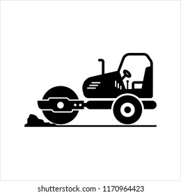Road Roller Icon, Construction Vehicle Icon Vector Art Illustration