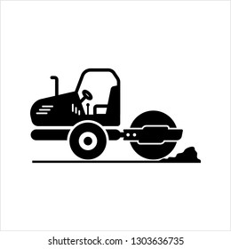 Road Roller Icon, Construction Vehicle Icon Vector Art Illustration