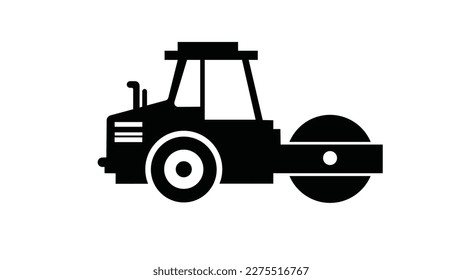 Road Roller icon for construction work. Flat vector graphic.