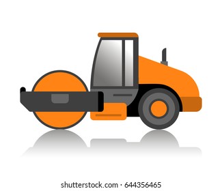 Road roller icon in flat style. Construction machinery. Isolated on white background.