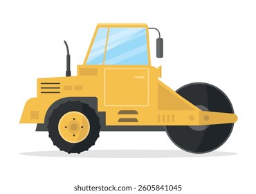 Road roller icon on white background. Transport for road works, asphalt laying.