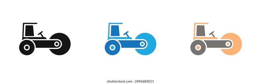 Road roller icon outline collection or set in black and white