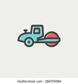 Road roller icon thin line for web and mobile, modern minimalistic flat design. Vector icon with dark grey outline and offset colour on light grey background.