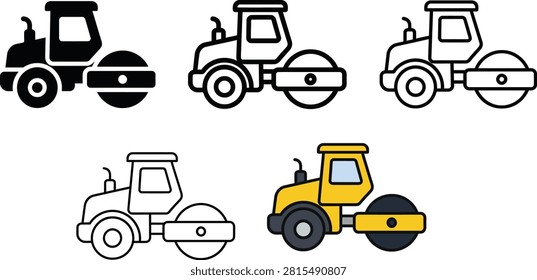Road Roller Icons – Asphalt Compactor and Construction Machine Symbols