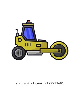 Road roller illustrated in cartoon style