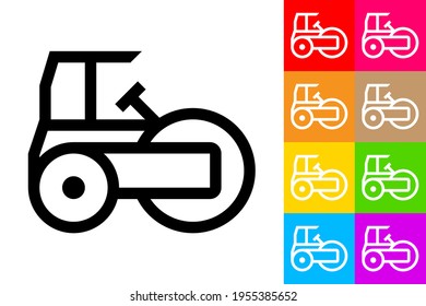 Road Roller. Line Icon With Different Color Background.
