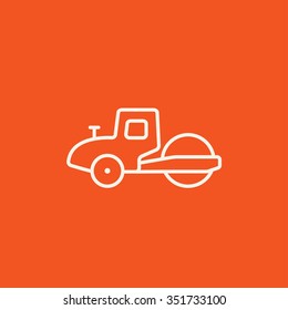 Road roller line icon for web, mobile and infographics. Vector white icon isolated on red background.