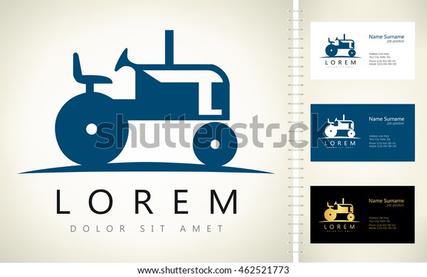 Road roller. Machine for asphalt\
vector design with business card template\
editable.