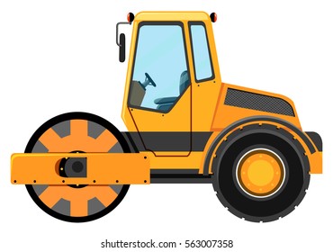 Road roller machine on white background illustration