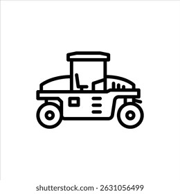 Icono de contorno de rodillo de carretera. Ilustración de línea negra de vehículo de construcción.