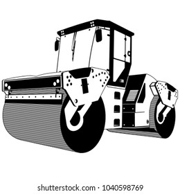 Road roller vector black and white.