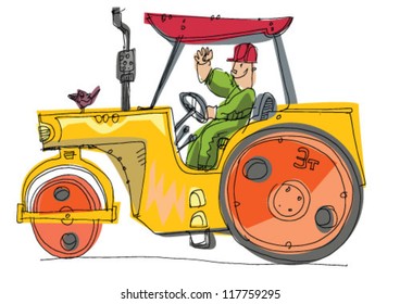 Road roller vector - cartoon