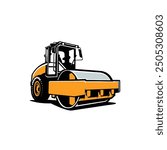 Road roller vector, drum roller heavy duty machine vector isolated. Best for road construction related industry