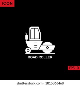 Road Roller vector icon on black background. Illustration flat icon for graphic, print media interfaces and web design.
