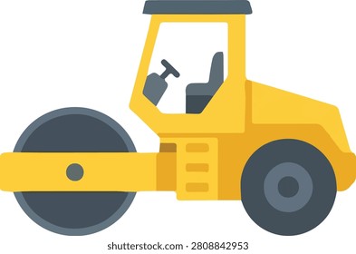 Road roller vector illustration, heavy construction compactor vehicle icon isolated machinery asset