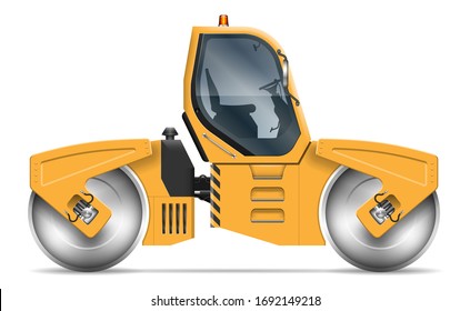 Road roller view from side isolated on white background. Construction and road-building vehicle vector template, all elements in the groups on separate layers for easy editing and recolor