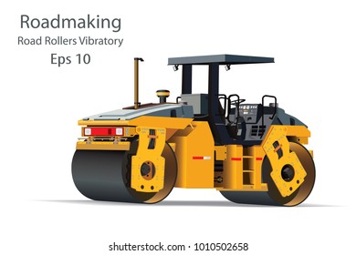 Road Rollers Vibratory a motor vehicle with a heavy roller, Heavy machinery used in roadmaking on white background. vector illustration. 
