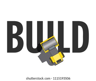 Road rollers, view from above yellow building roller, business concept vector illustration