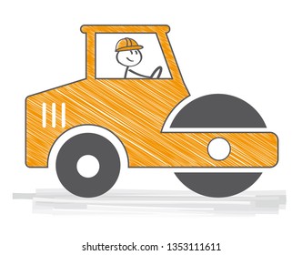 Road rollers working on the new road construction site. Vector Illustration concept