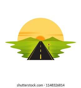 Road Route on The Way Sunset and Sign Landscape Vector