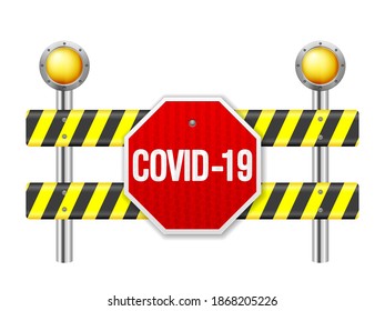 Road safety barrier covid-19 on a white background. Vector illustration.