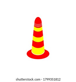 Cono de seguridad vial, icono plano. Signo de advertencia amarillo rojo. Un símbolo que requiere atención. Aplicación de sitio Web y diseño de interfaz.