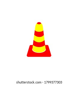 Cono de seguridad vial, icono plano. Señal de advertencia roja amarilla para trabajos de renovación. Un símbolo que requiere atención. Aplicación de sitio Web y diseño de interfaz.