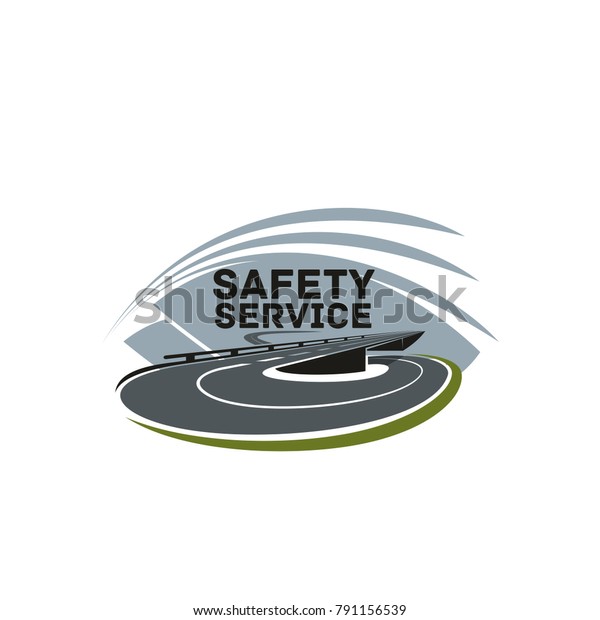 Road safety or\
highway construction company icon design template. Vector isolated\
symbol of transportation road or motorway with traffic lane marking\
for car journey travel\
agency