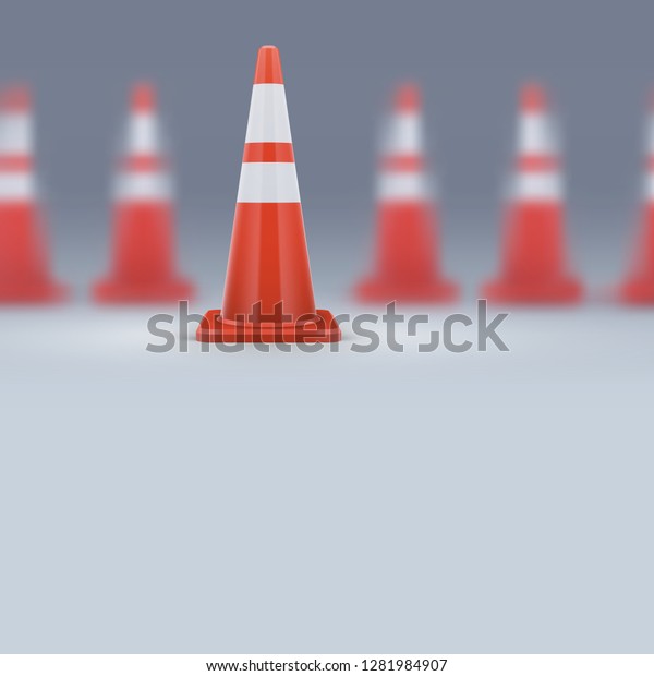 Road safety poster with traffic cones.\
Classic road elements for traffic\
organization.
