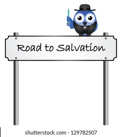 Road To Salvation Street Name Sign Isolated On White Background