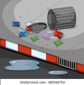 Road scene with dirty trash illustration