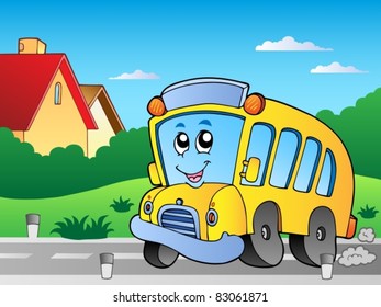 Road with school bus 2 - vector illustration.