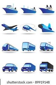 Road, sea and space transport icons set - vector illustration