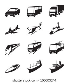 Road, sea and space transportation icons set - vector illustration