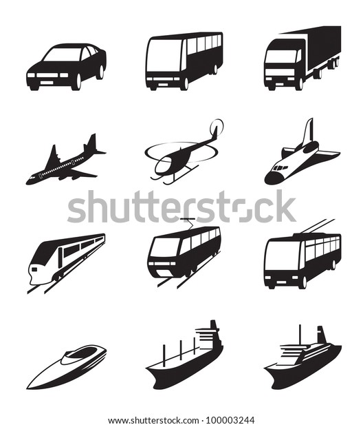 Road, sea and space transportation icons set\
- vector illustration