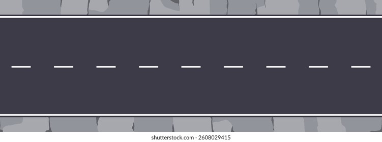 Road seamless pattern. Asphalt highway. Sidewalk. Cartoon design. Vector illustration eps10. Top view of the street. City from above.
