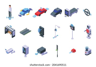 Road Sensors Icons Set Isometric Vector. Traffic Safety. System Control