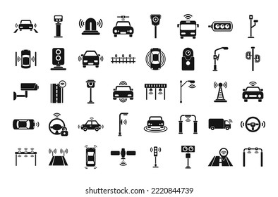 Los iconos de los sensores de carreteras establecen un vector simple. Tráfico de seguridad. Control del sistema