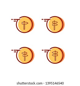 road set icon, one way direction sign, two road direction sign, left road sign, right road sign - vector