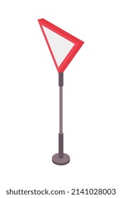 Composición isométrica del conjunto de carreteras con imagen aislada del rendimiento derecho de señalización del tráfico de la vía en la ilustración del vector posterior