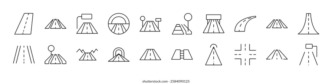 Road Set of Thin Icons. Editable Stroke. Suitable for Web Sites, Books, Cards, Apps 