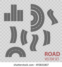 Road set, vector illustration on cvasi transparent background