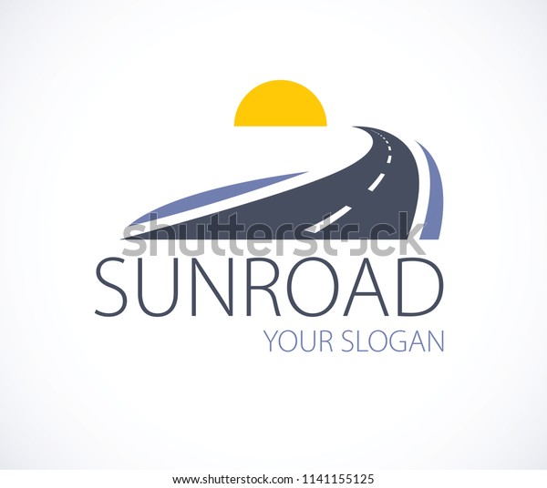 The\
road to the setting sun, curved highway vector perfect design\
illustration or logo. Camping, travel and tourism theme, car or bus\
trip ride. Can be used as a road banner or\
billboard.