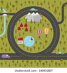 Road in the shape of heart. Vector illustration.