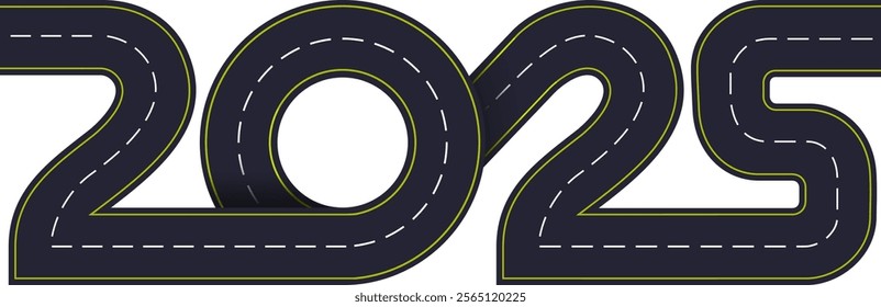 Road Shaped 2025. Vector Illustration