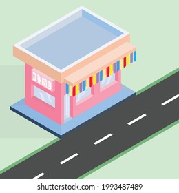road side café vector - isometric illustration - flat illustration