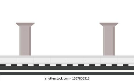 Road side vector. Scaffolding vector. Bridge pillar. Construction. Bridge posts under construction. Road fence.  Bridge over the way.