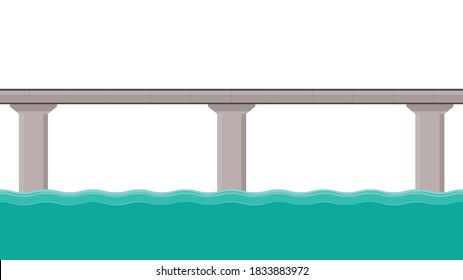 Road side vector. Scaffolding vector. Bridge pillar. Bridge posts under construction. Road fence. Bridge over the way. Road flooding.
