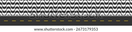 Road and sidewalk with Copacabana print. Repeating black and white waving texture in Portuguese pavement style. Fragment of the famous beach promenade in Rio de Janeiro. Vector graphic illustration.