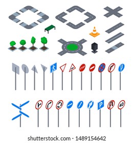 Road Sign 3d Icon Set Isometric View Include of Stop, Arrow and Parking. Vector illustration of Roadside Signs Icons